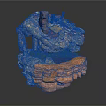 Rock Cave Hut Structure With Layered Stone Roof Green Area And Orange Base