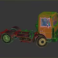 Orange Truck Chassis With Cab And Large Wheels On Dark Background