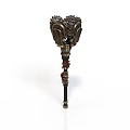 Fantasy Warrior Mace With Double Creature Heads And Intricate Metal Design