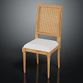 Classic Wooden Chair With Woven Rattan Backrest And White Padded Seat
