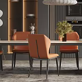 Modern Restaurant Interior With Orange Chairs Dining Table And Pendant Light 3d model
