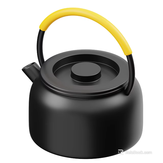 Black Kettle with Yellow and Black Handle Modern Decorative Ornament Set for Home Tabletop Decoration 3d model 