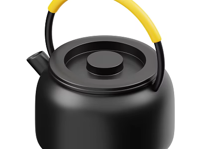Black Kettle with Yellow and Black Handle Modern Decorative Ornament Set for Home Tabletop Decoration 3d model