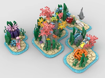 Creative Underwater Scene Building Blocks With Coral Fish And Shark Models 3d model
