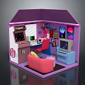 Purple Pink Mini Playhouse With Retro Gaming Console TV Computer And Electronic Appliances