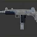 Silver Submachine Gun With Blue Grip Metal Body And Modern Design