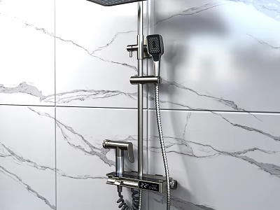 Modern Shower System With Digital Display Handheld Sprayer And Marble Tile Wall 3d model