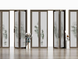 Modern folding door aluminum alloy glass door folding door combination 3d model