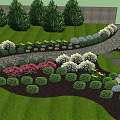 Garden Landscape With Well Maintained Lawn Neat Shrubs Colorful Flowers And Winding Stone Path