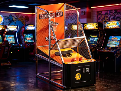 Interactive Basketball Shooting Game Machine As Entertainment Appliance In Arcade Gaming Area 3d model