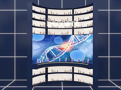 Interactive Zone Interior Design With Large Screen DNA Structure And Display Shelves 3d model
