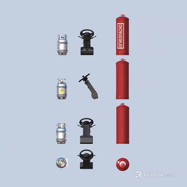 Essential Household Safety Supplies Including Fire Extinguishers Hydrants And Metal Canisters 3d model 