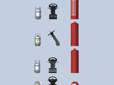Essential Household Safety Supplies Including Fire Extinguishers Hydrants And Metal Canisters 3d model