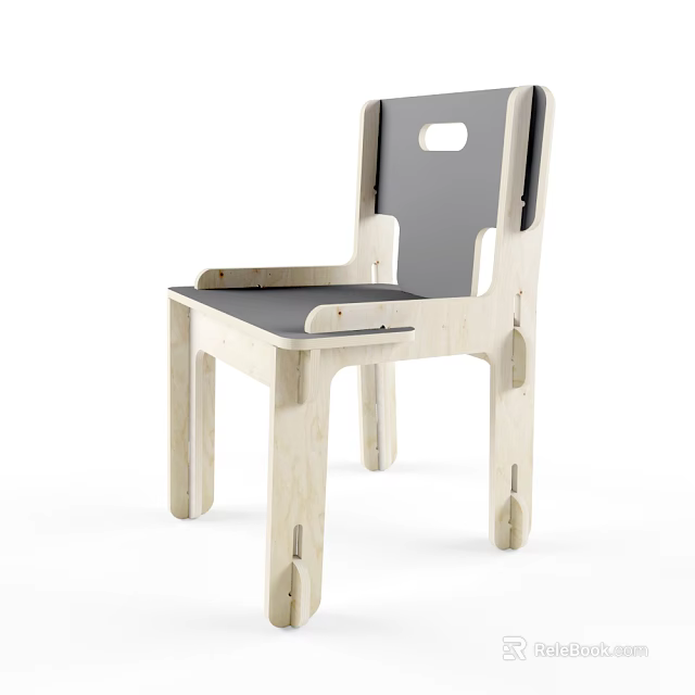 Modern Simple Children's Chair Design With Light Wood Frame Gray Seat And Armrests 3d model 