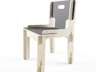 Modern Simple Children's Chair Design With Light Wood Frame Gray Seat And Armrests 3d model