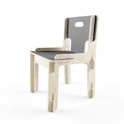 Modern Simple Children's Chair Design With Light Wood Frame Gray Seat And Armrests 3d model