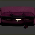 Stylish Pink Ostrich Leather Handbag With Dark Purple Handle Golden Clasp And Hanging Tassel