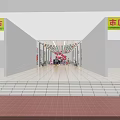 Bright Shopping Mall Lobby With Colorful Ceiling Flags Red Balloon Decorations And People