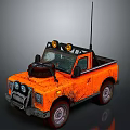 Orange Off Road Pickup Truck With Muddy Exterior Spotlights And Antenna