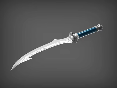 Exquisite Iron Art Dagger with Silver Sharp Blade and Blue Decorative Handle 3d model