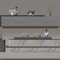 Elegant Modern Reception Area With Marble Desk Computers Plants And Friendly Receptionists 3d model