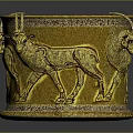 Decorative Golden Household Container With Animal Reliefs And Dual Handles For Home Decor Storage