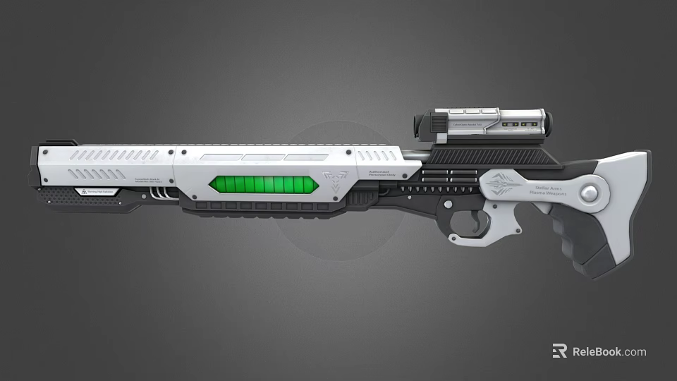 Advanced Futuristic Rifle With Sleek Silver Black Design And Green Illuminated Panel 3d model 