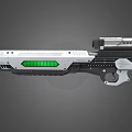 Advanced Futuristic Rifle With Sleek Silver Black Design And Green Illuminated Panel