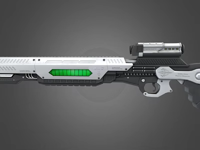 Advanced Futuristic Rifle With Sleek Silver Black Design And Green Illuminated Panel 3d model