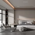 Modern Minimalist Bedroom Interior Design With Neutral Tones Bedside Lighting And Accent Chair