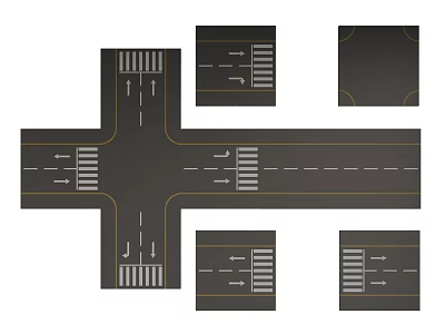 Road Infrastructure at Urban Intersection with Pedestrian Crossings and Lane Markings 3d model