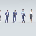 Group of Business Professionals in Formal Attire Holding Documents Using Phones and Talking