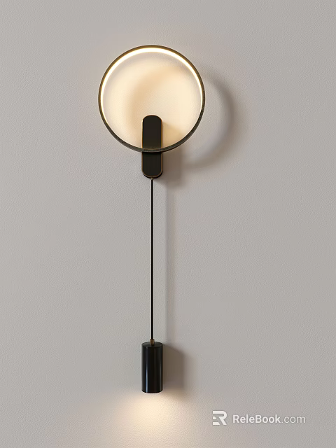 Modern Circular Shade Wall Lamp With Black Metal Frame And Minimalist Design 3d model 