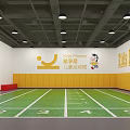 Modern Sports Fitness Gym Interior With Apparel Display Basketball Elements And Seating Area
