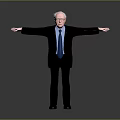 Elderly Man Character as Living Being in Suit With Glasses Arms Outstretched Against Gray Background