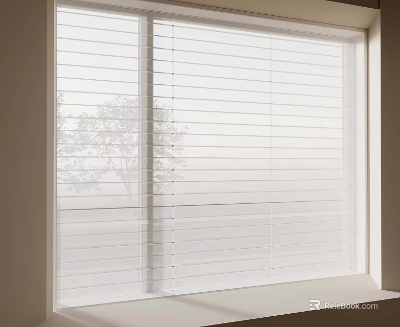White Window Blinds Enhancing Home Interior with Natural Light and Tree View 3d model