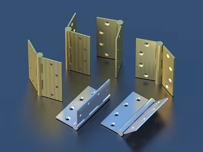 Different Types of Metal Hinges in Gold and Silver Finishes for Furniture 3d model