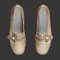 Classic Beige Leather Shoes With Round Toe Block Heel And Metal Buckle