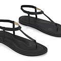 Black Flat Sandals With Thin Straps And Ankle Strap For Daily Casual Use