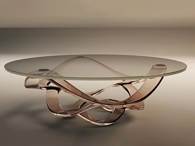 Modern Artistic Coffee Table With Transparent Glass Top And Curved Metal Base 3d model