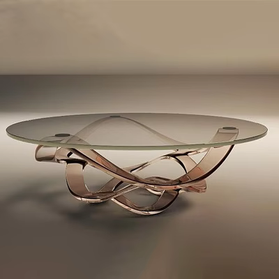 Modern Artistic Coffee Table With Transparent Glass Top And Curved Metal Base 3d model