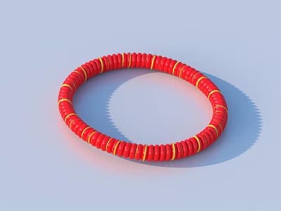 Round Red Beaded Bracelet With Yellow Accent Stripes And Smooth Shiny Surface 3d model