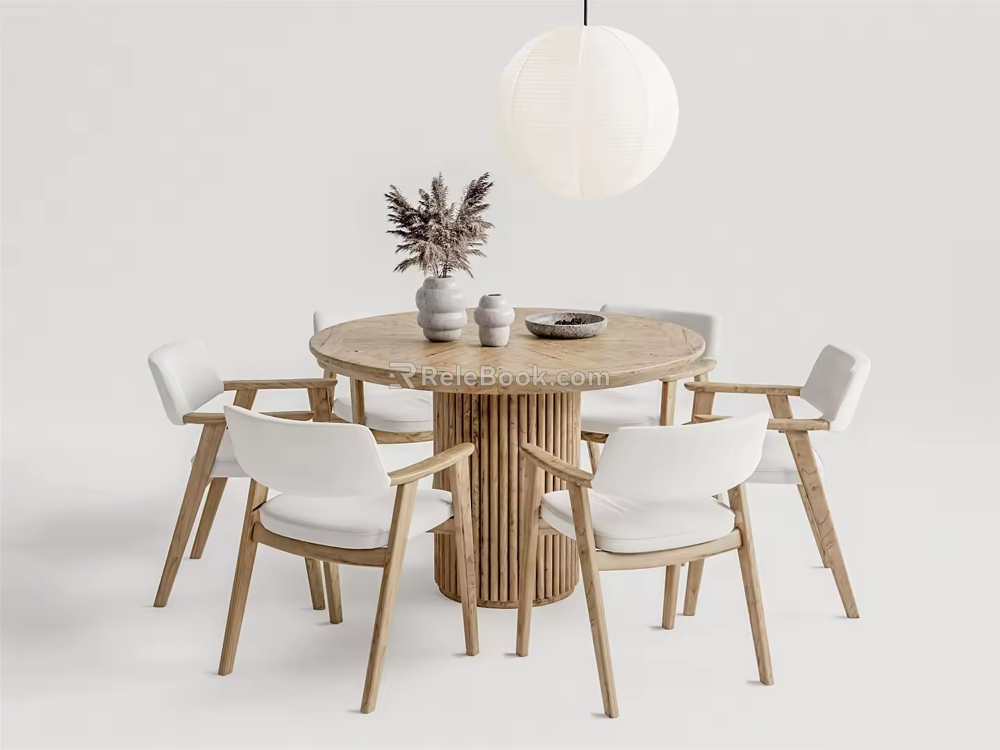 Nordic Casual Table and Chair Combination Round Dining Table and Chair 3d model