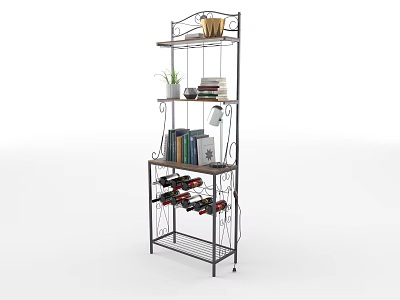 Multi Tier Metal Storage Shelf with Wine Bottle Holder Book Organizer and Plant Stand 3d model