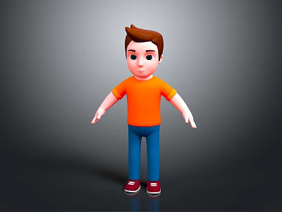 3D Game and Movie Character With Brown Hair Orange T-Shirt Blue Pants And Red Shoes 3d model
