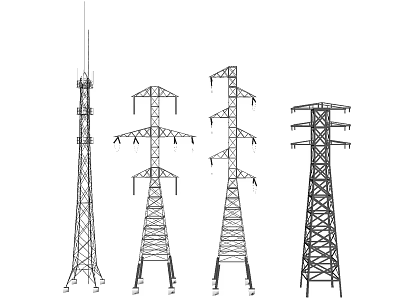 Industrial Equipment High Voltage Transmission Towers With Varied Steel Structures For Power Grid 3d model