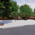 Scenic Public Park Area With Lush Trees Bench And People Relaxing