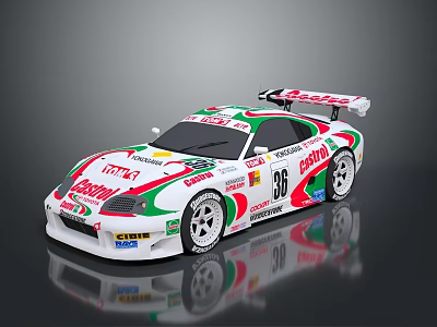 White Race Car With Green Red Stripes KITKAT FERRERO Logos And Rear Wing 3d model