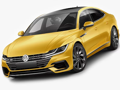 Yellow Volkswagen Coupe Car With Sleek Exterior And Black Alloy Wheels 3d model