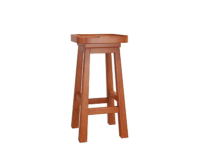 Sturdy Wooden Square Bar Stool With Four Legs And Cross Support Structure Design 3d model